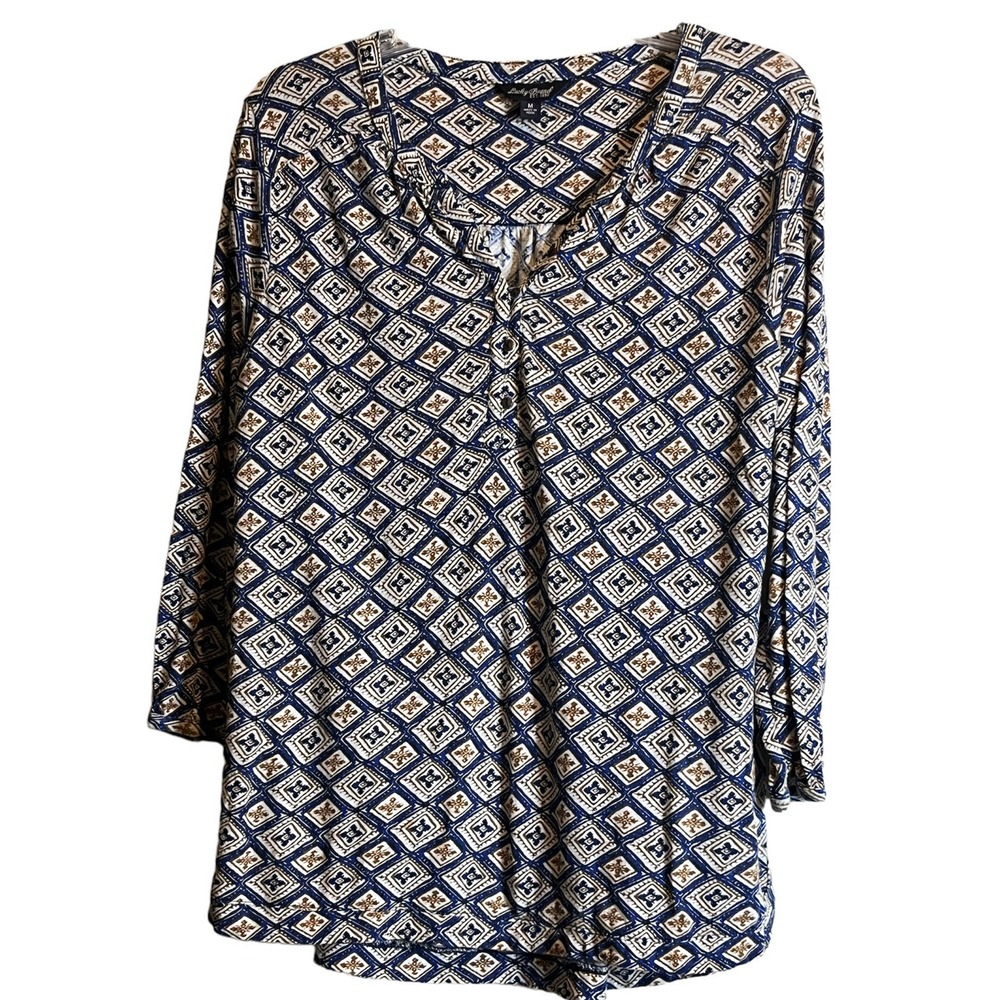Lucky Brand Women's M V-Neck Top 5 Button 3 quarter sleeve hi low
